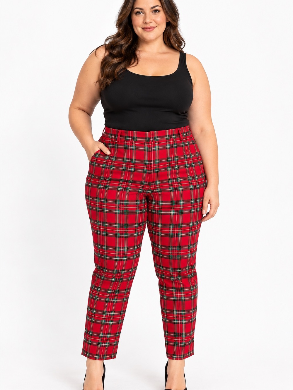 Talbots Women’s 20WP Plus Petite Red Tartan Plaid Pants Holiday Christmas